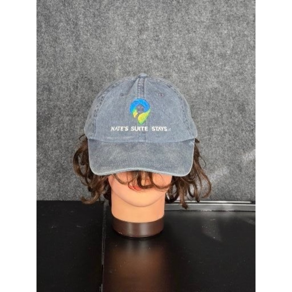 VTG Nate's Suite Stays Embroidered Baseball Cap Washed Denim‎ Blue One Sz Casual